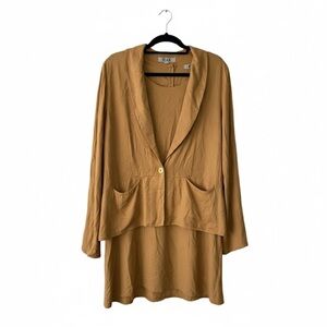 FLAX Lagenlook 2PC Set M Rayon Midi Dress & Blazer Jacket Caramel Vintage 90s